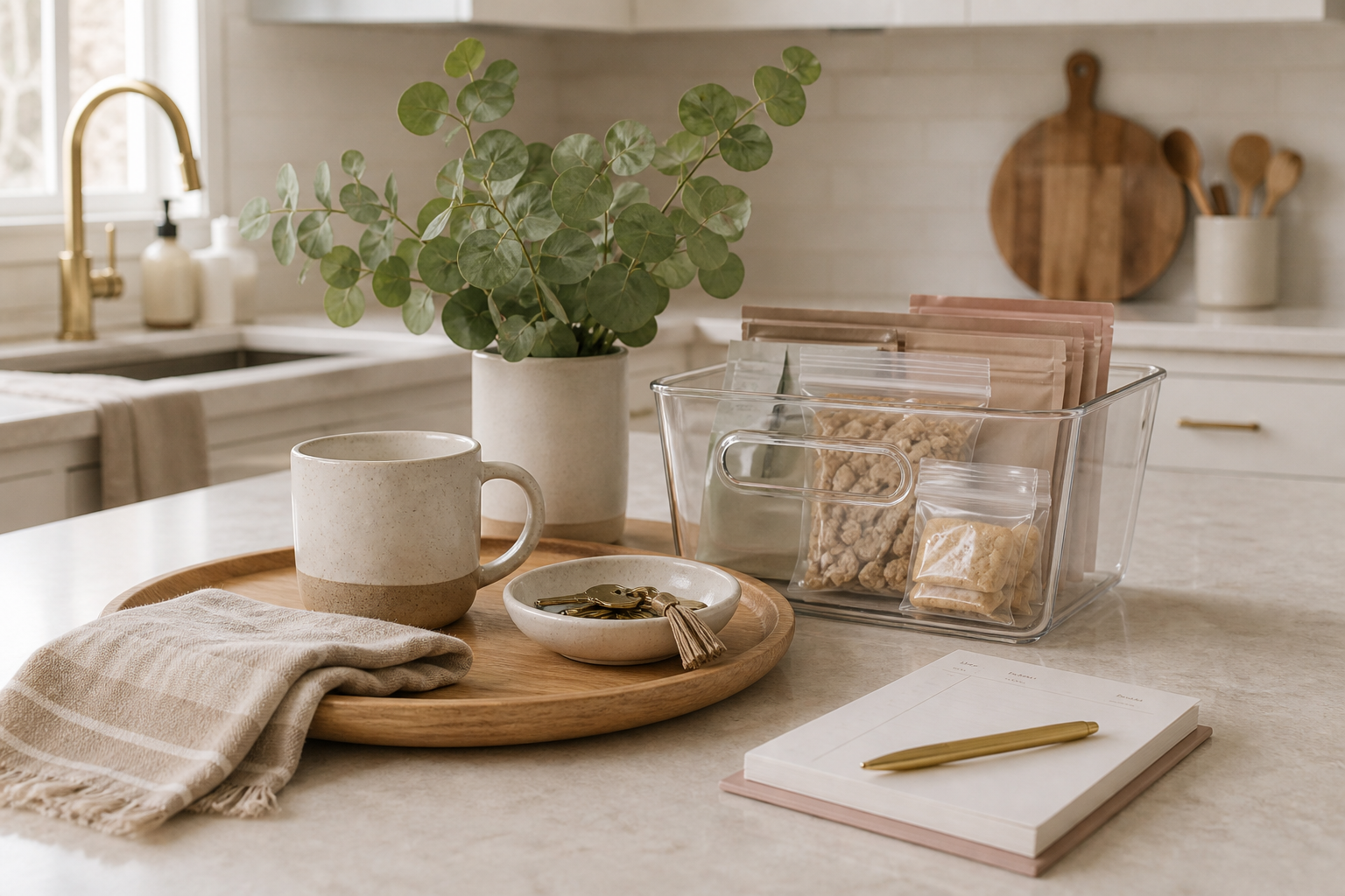 One small kitchen counter zone reset with a tray and a clear daily boundary